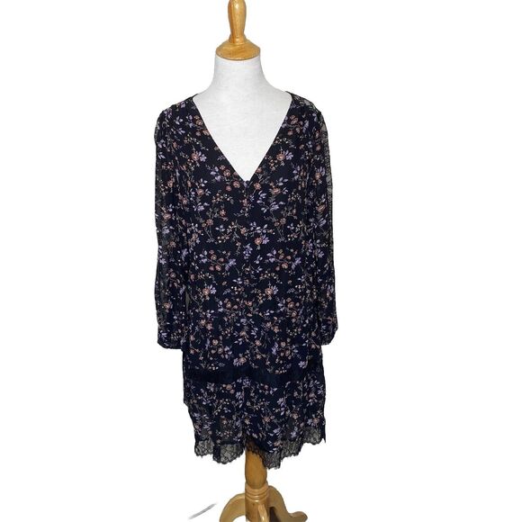Joie Auggie Dress Silk Floral Lace V Neck Black Blouson Womens Size Medium - Picture 9 of 9